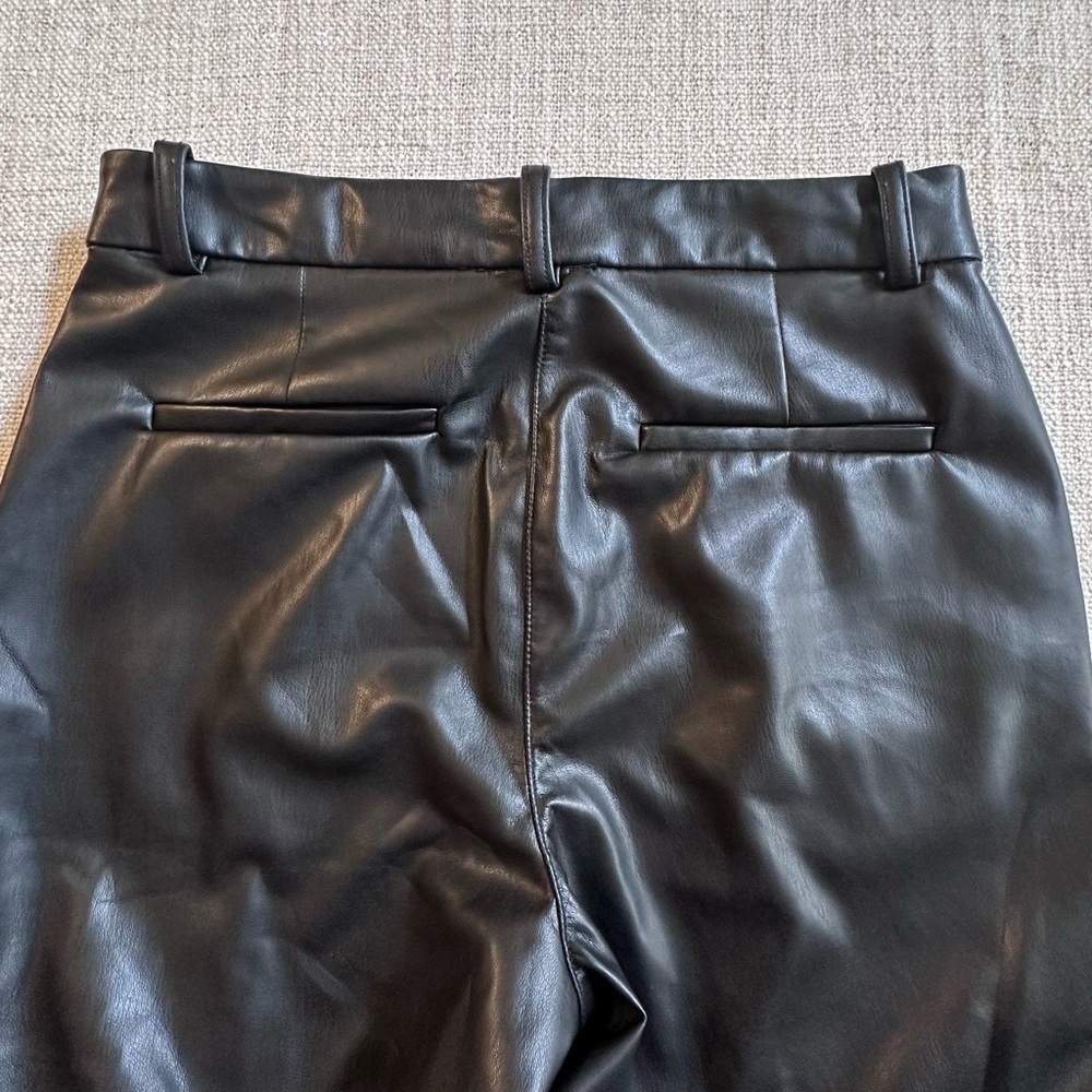 H&M Black Vegan Leather Trousers Coated Pants Faux Straight Leg Women's 6 - Picture 6 of 13
